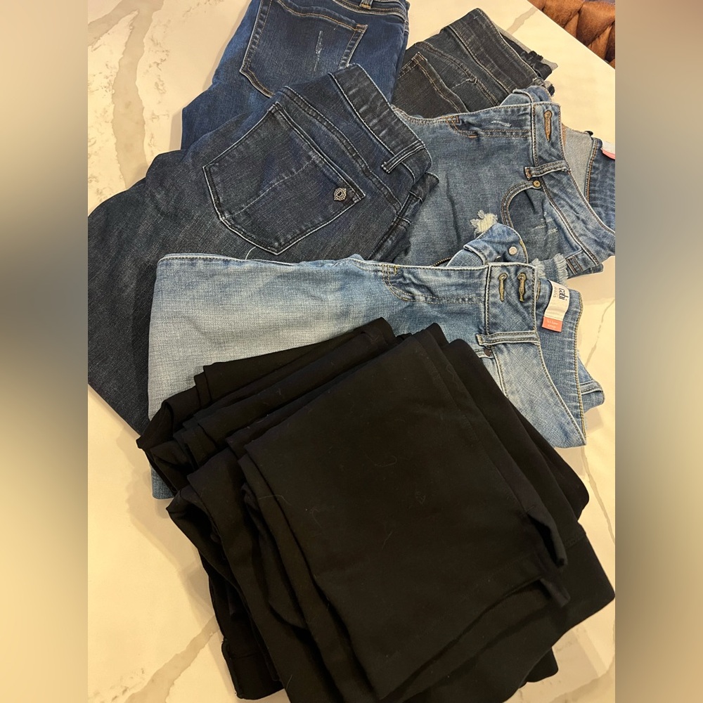 Assorted Denim and black ponte quince pants